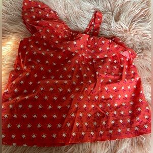 EUC-GAP Coral One Shoulder Ruffled Asymmetrical Top US M Girls